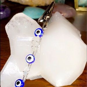 Clear quartz evil eye roach clip